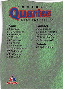 1995 Bewick Enterprises AFLPA Football Quarters Series Two - Checklists #NNO Checklist #2 Back